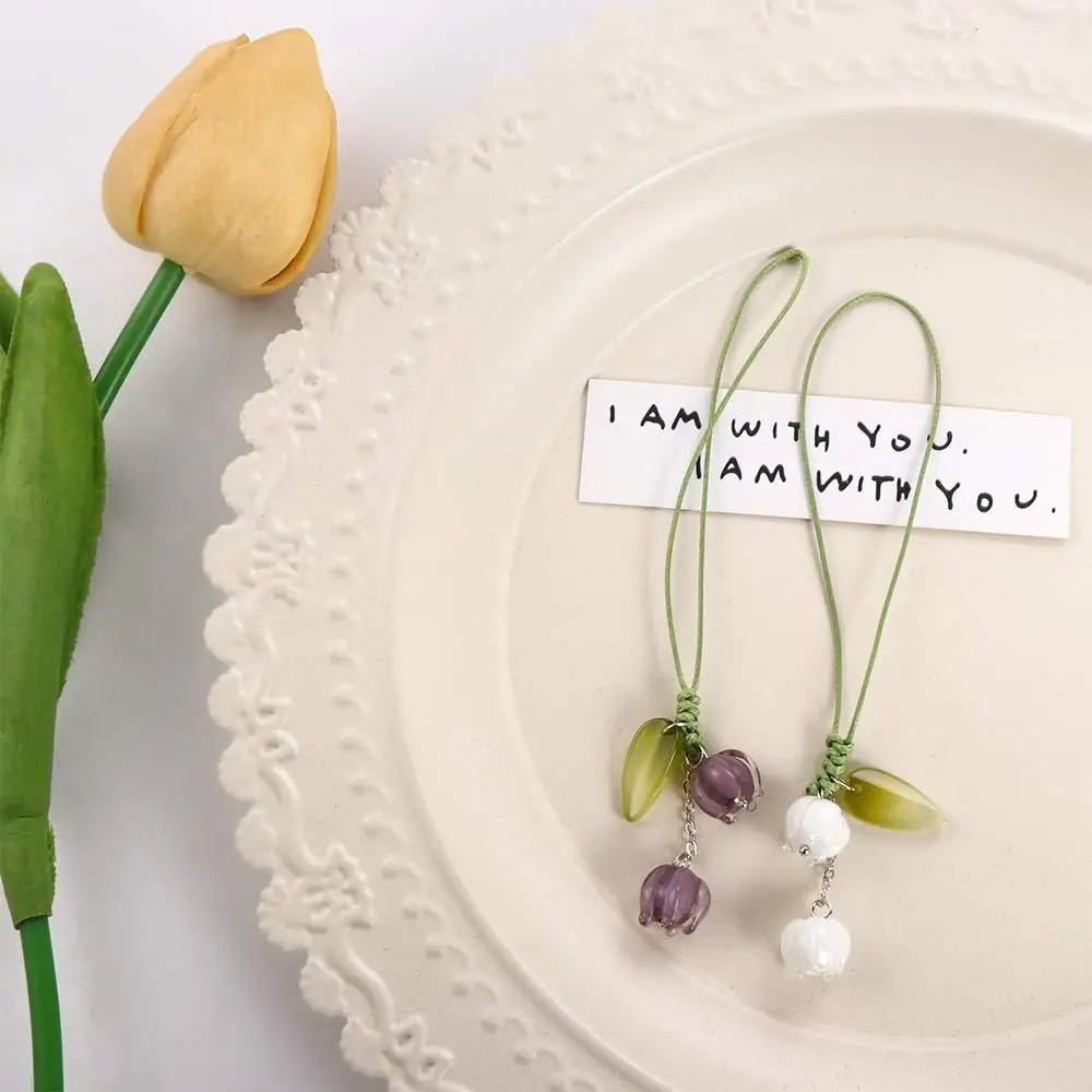 Tulip Flower Mobile Phone Straps Charm Cute for iPhone Short Lanyard Hand Rope Kawaii Keychain Backpack Fashion Pendant Decor