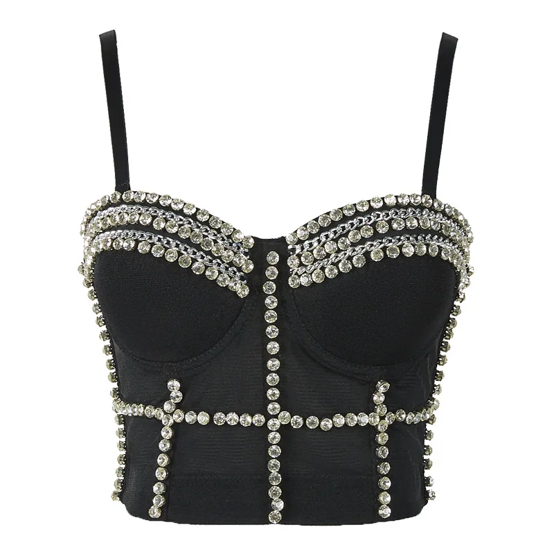 Internet celebrity chain with diamond three-dimensional chest pad sexy suspender bead vest for women wearing strapless breasts D