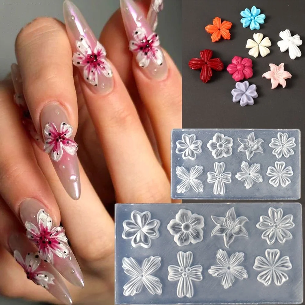 1/2 Stück 3D Frühlingsblütenblätter Silikon-Nagelstempel Lilie Kirschblüte DIY Design Maniküre-Vorlage Blumen-Nagelschablone – Detail 6