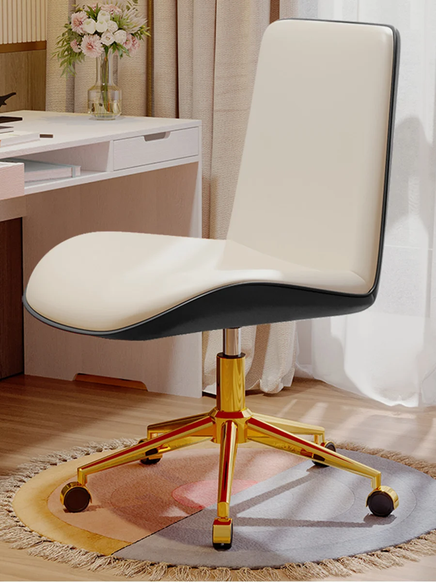 Silla de ordenador de lujo nórdico, sillas de ruedas deslizantes de Base dorada, cómodas y duraderas para dormitorio