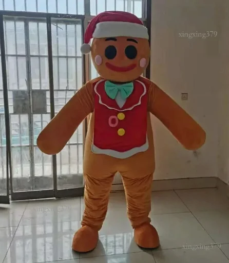 

New Adult Hot Sale Foam Cute Gingerbread Man Cartoon Mascot Costume Plush Christmas Fancy Dress Halloween Mascot Costume