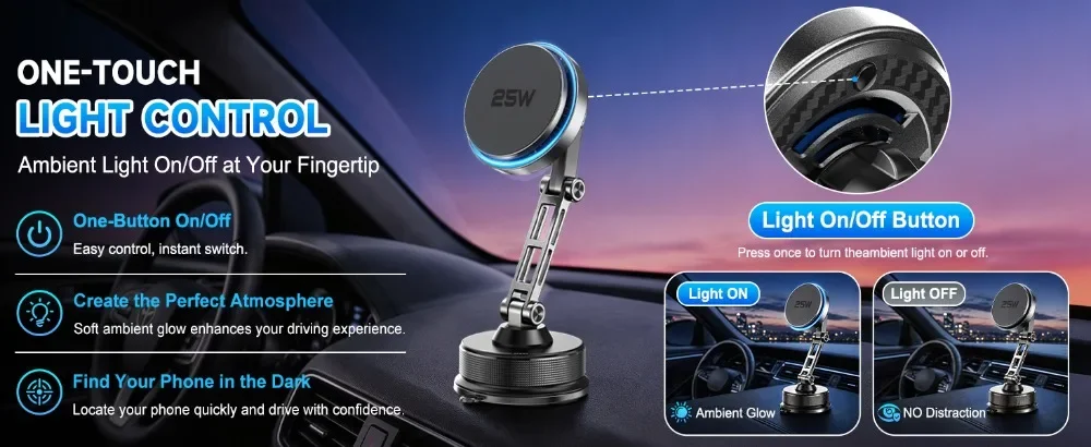 Auto Qi2 25W Magnetisches Kabelloses Ladegerät mit 63W Auto-Ladegerät und Vakuum-Handyhalterung für Magsafe iPhone 17 16 15 14 13 12 Schnelles Laden – Detail 8