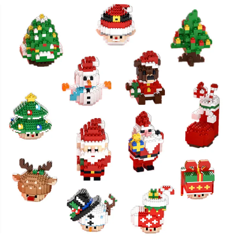 Micro Christmas Block DIY Santa Claus Snowman Xmas Tree Bear Mushroom Stocking Elk Building Brick Toy For Kids no box