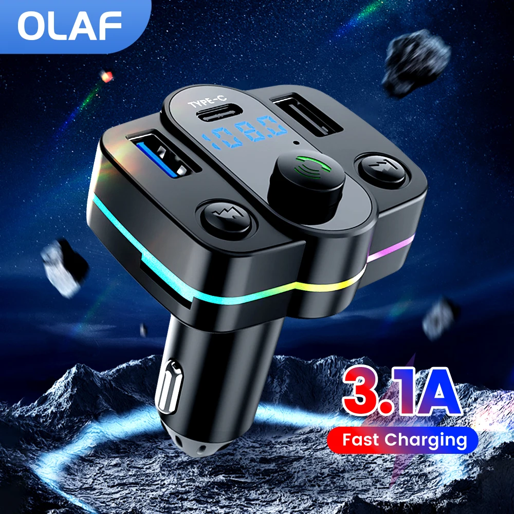 Olaf Car Bluetooth 5.0 MP3 player FM Transmitter Handsfree U Disk Play Dual USB Type C Car Charger Quick Charge Adapter For Car