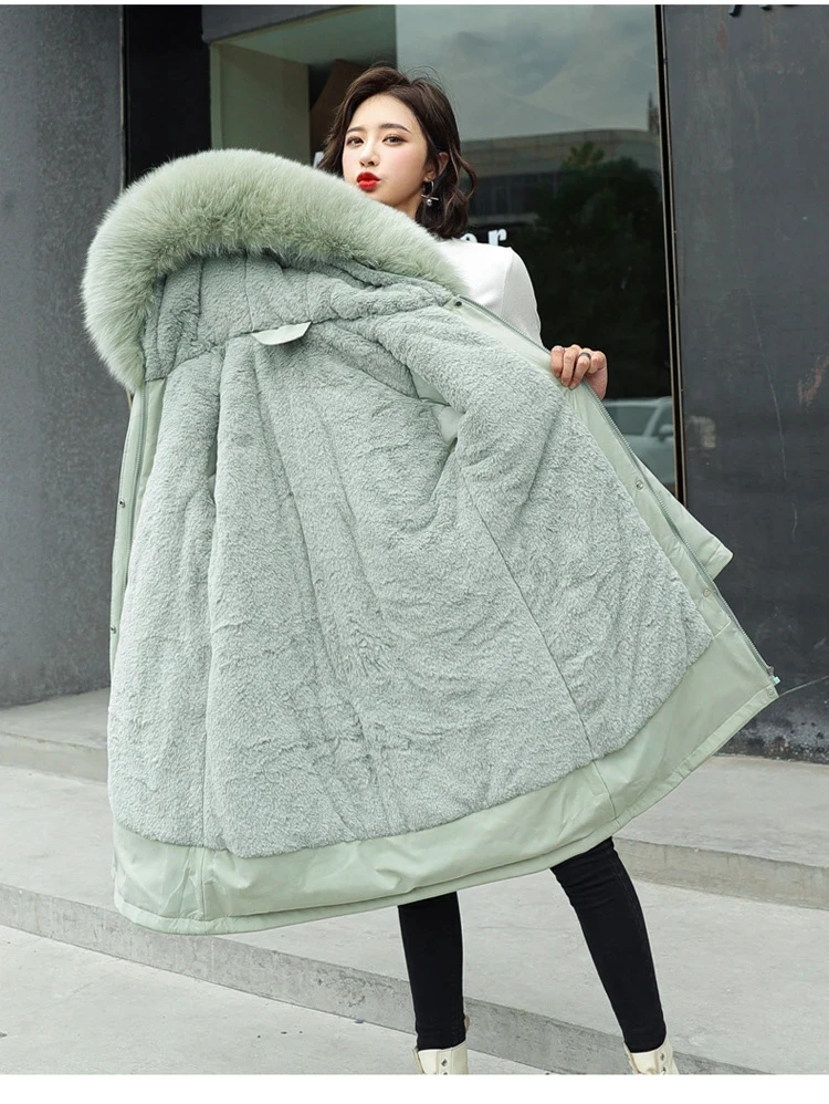 

Mid To Long Style Big Fur Collar Cotton Jacket Down Jacket Winter European American New Women Cotton Jacket