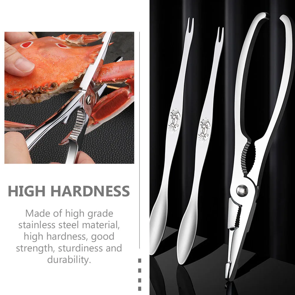 

3Pcs Premium Stainless Steel Crab Leg Tools Picks Clamp Easy Storage Practical Design Silver Crab Crackers Seafood Eating Tools