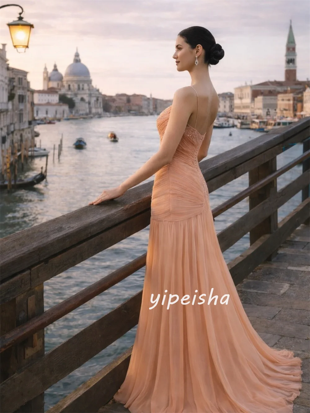 

Customized Luxury Exquisite Tulle Beading Sequined Pleat Draped Mermaid Off-the-shoulder Floor-Length Evening Dresses