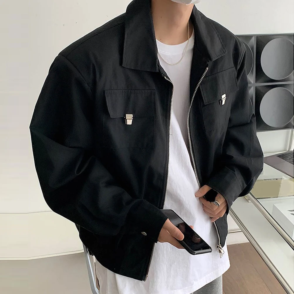 

Casual Loose Fit Coat High Street Fashion Loose Fit Jacket Pockets Design Jacket Regular Length Jacket Casual Outings