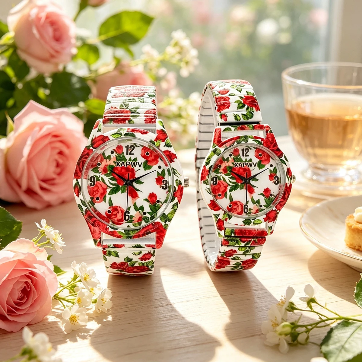 Light Luxury Niche Rose Quartz Women's Watch, Fashionable Casual Elastic Strap Couple Watch Pair