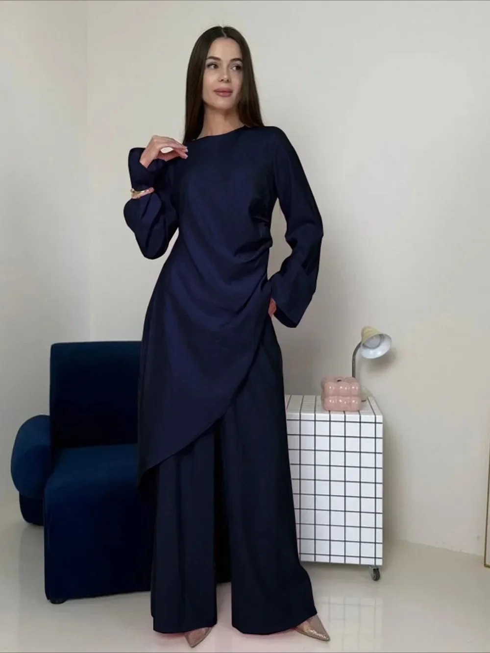 عيد المرأة 2 قطعة مجموعة قميص طويل واسعة الساق بانت مجموعات مسلم عباية رمضان العربية رداء طويل المغرب قفطان وتتسابق الدعاوى 2026 #6