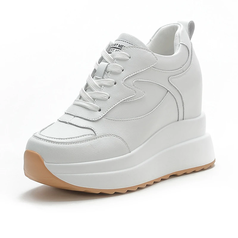 Picture 7: Womens White Hidden Wedge Sneakers Platform Casual Lace Up Low Top Shoes With Orange Sole For Daily Street Style Simple Fashion