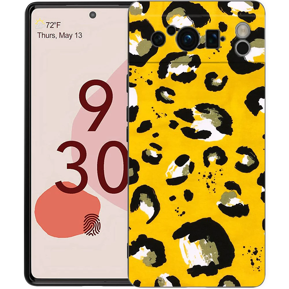 Leopard Print Pattern Phone Case For Google Pixel 8 7 6 Pro 6A 7A 5G Soft Silicone Shockproof TPU Black Cover Fundas