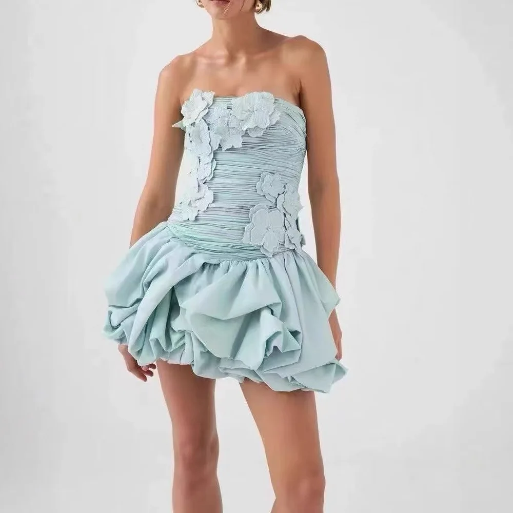 

Элегантное роскошное мини-платье с 3D-цветами, сексуальное клубное платье, бальное платье с вырезом-лодочкой, эластичной спинкой, плиссированное, для отпуска, летнее, короткое, женское