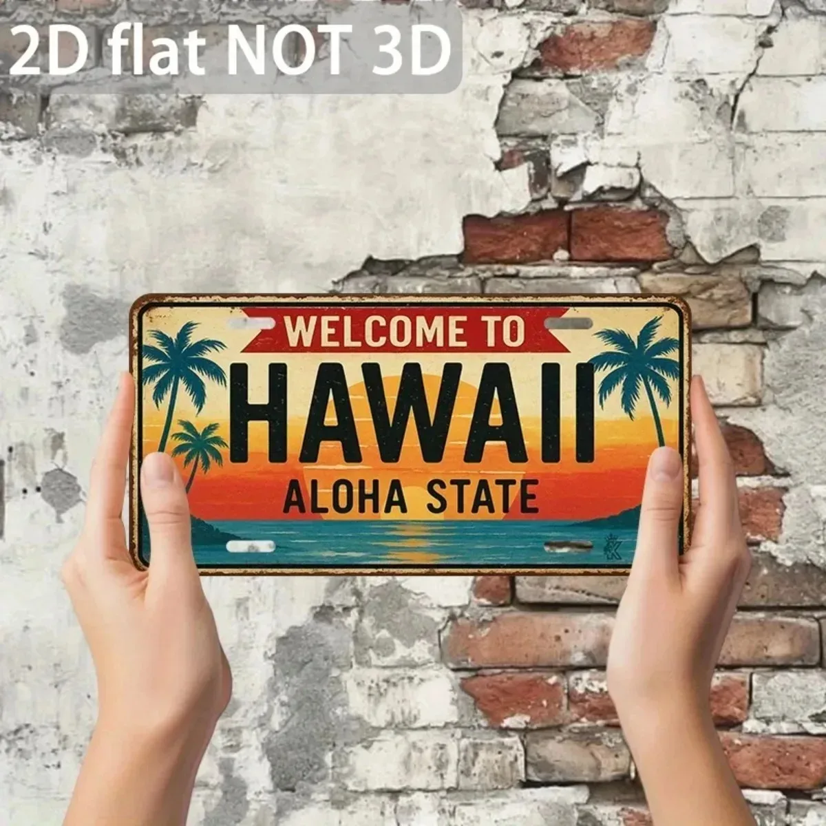 CIFbuy Personalized 2D Flat Hawaii Aloha State Plaque,Customizable Vintage Welcome Metal Sign for Household Garage Coffee Shop D