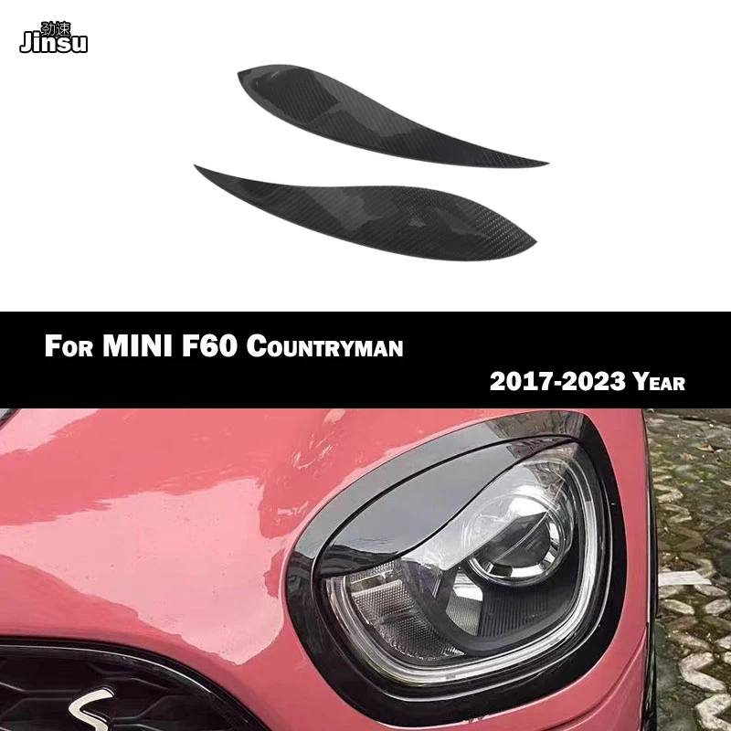 Carbon Fiber Car Headlight Eyebrows FRP Glossy Black Front Lamp Anger Eyelids Cover For MINI 2017 - 2023 F60 Countryman