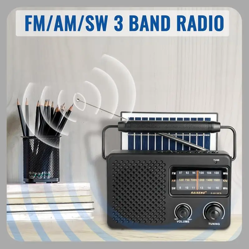 

A46U R-2011BTS Portable Stereo Radio AM FM SW Radio With TF Card USB Playback, Solar Charging Emergency Radio For Outdoor