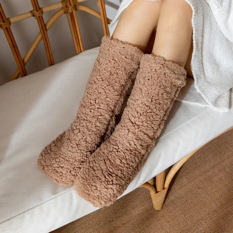 Fluffy Socks Women Slouch Winter Warm Plush Non Slip Grip Fuzzy Sleeping Thick Soft Female Floor Comfy Loose Slippers Sock