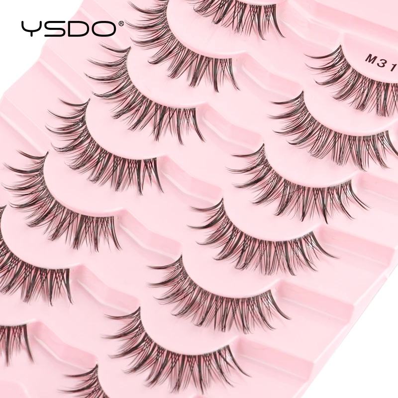 YSDO 7 Pairs New Mink Eyelashes Strip Handmade 3D Mink Eyelashes Natural Fluffy Lashes Extension Lashes Tools Fake Cilios