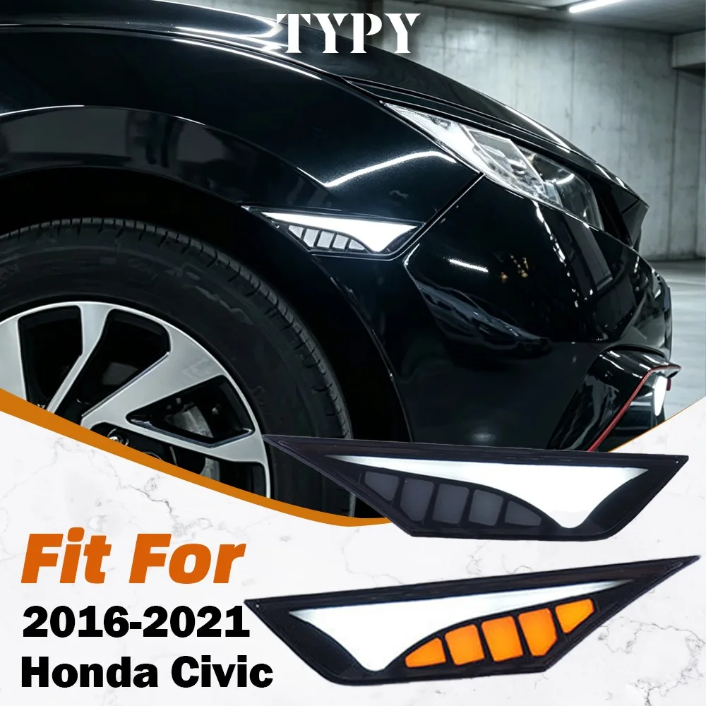 TYPY 2Pcs Car Lights for Honda Civic 2016‑2021 LED position light, fender turn signal, daytime running light, R‑type DRL car lamp