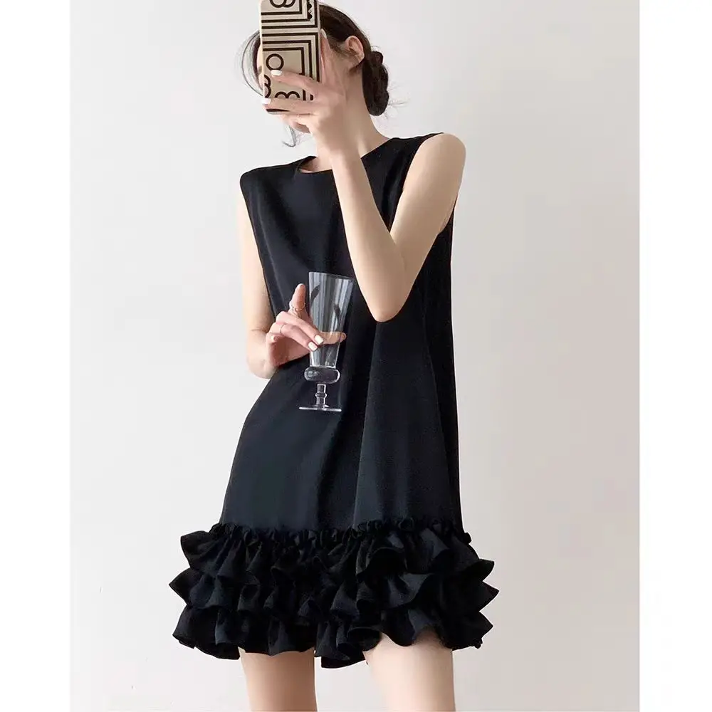 Short Black Hepburn Style A Line Mini Dress For Women\'s Sleeveless Black Party Summer Cake Dress 2024 X971