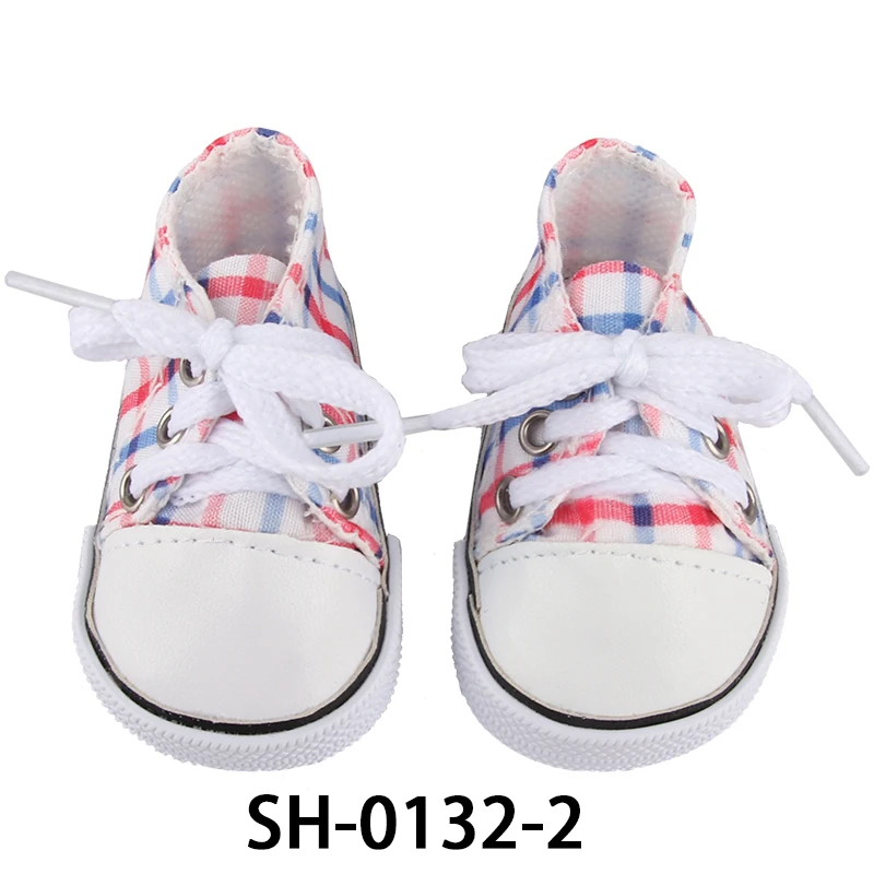 Scarpe da ginnastica colorate da 5 cm per bambole americane da 14 pollici, graziose scarpe da bambola in tela con lacci per bambole da 30-35 cm, adatte per bambole Nancy e Lisa.
