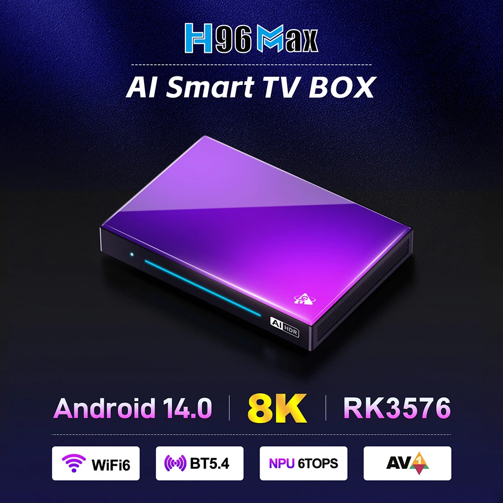 TV Box for Android 14 RK3576 Video Set Top TV Box 8K with Remote Control for Android TV Box WiFi6 Bluetooth 5.4 AV1 Media Player