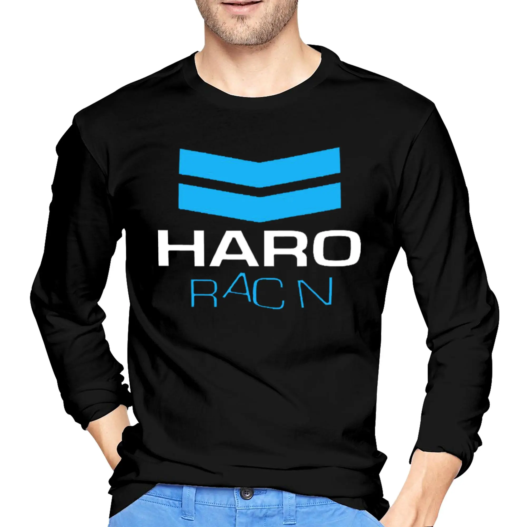 

Haro Racn Bluewhite- Old School Bmx Men's Long Sleeved T-shirt Fashion Round Neck T shirts Spring and Autumn Men tops