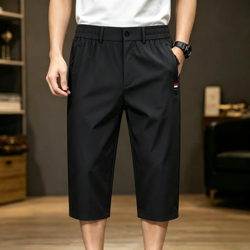 

Summer Business Thin Ice Silk Stretch Men's Pants Smart Casual Elastic Waist Smooth Trousers Men Quick Dry Joggers Pants Male