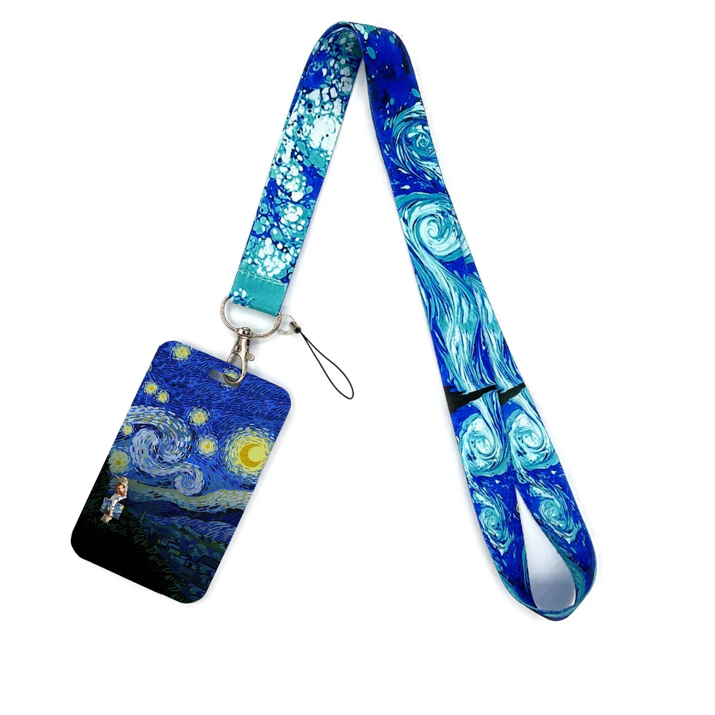 Van Gogh serie llave correa para el cuello cordón tarjeta ID titular de la insignia Squirtle llavero llavero accesorios regalos