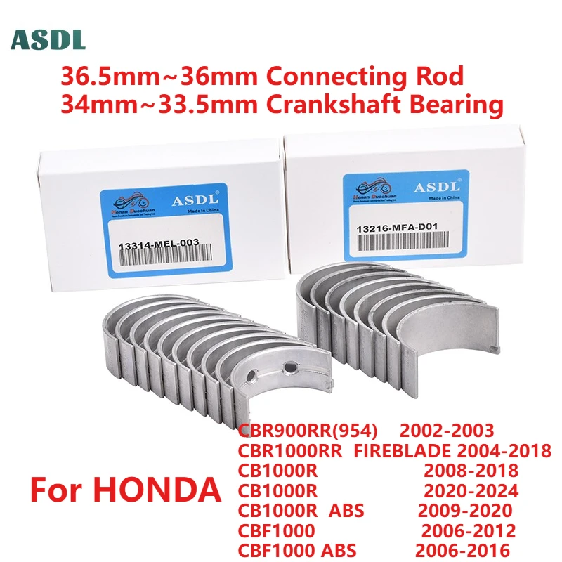 

For Honda CBR900 954 CBR1000 CBR 900 954 1000 2002-2018 Motor 36.5mm~36mm Connecting Rod 34mm~33.5mm Crankshaft Bearing Kit