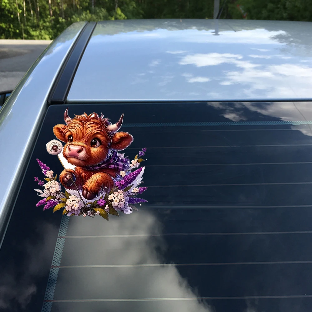 15x15cm cute Highland Cattle and Flower Creative Decorative Stickers, Suitable for a Variety of Scene Decorations, Such As Cars
