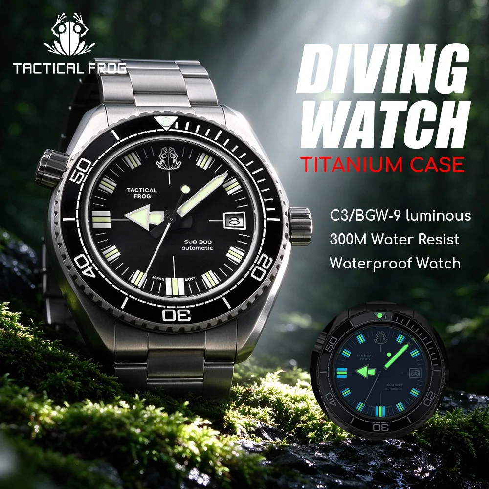 Tactical Frog MenWatch TitaniumDiving Watch NH35A Movement waterproof Watch C3 super Lume Sapphire glass 300M water resistant