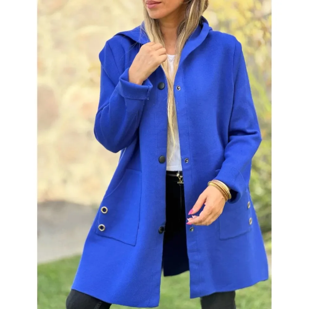 Casual Modny Płaszcz damski z kapturem i kieszenią Jednorzędowy Płaszcz damski w jednolitym kolorze Jesień Zima Nowy Styl Elegancki Płaszcz damski 2025