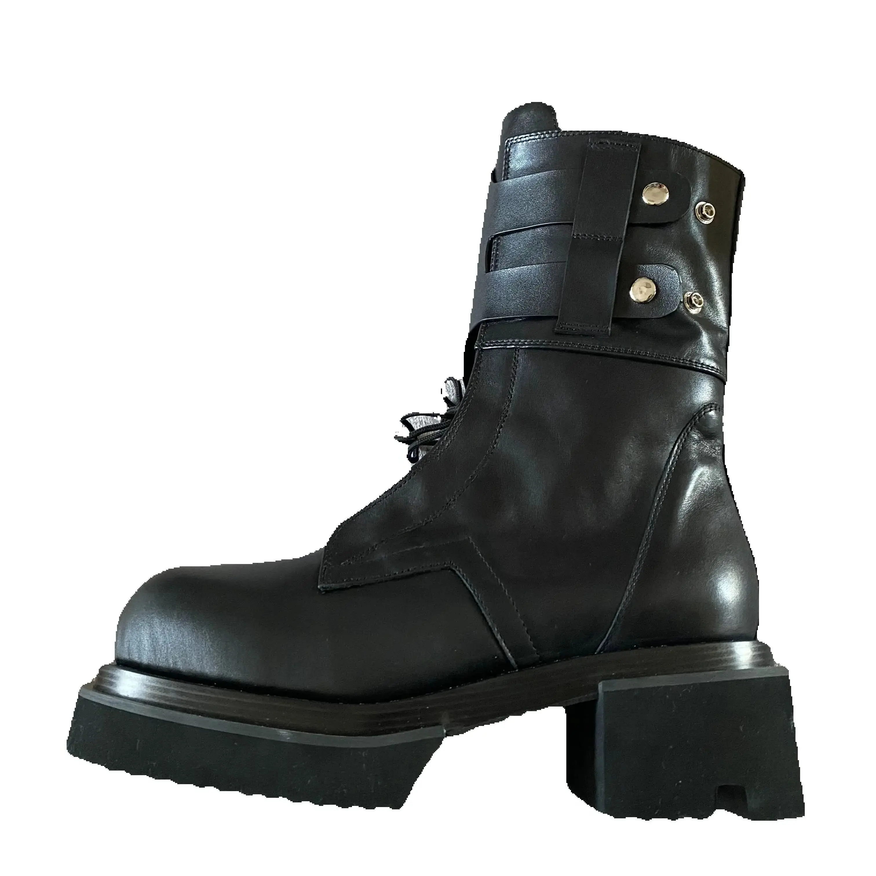 Handmade 7cm Thick Sole Platform Lace Up Bogun Genuine Leather High Street Motorcycle Boots