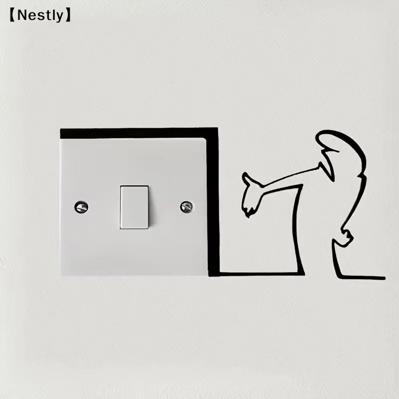 Minimalist La Linea Switch Sticker Cartoon Character Power Switch Decal Line Drawing Design Wall Decor For Home, Office〔Nest〕