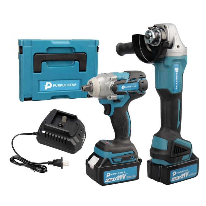 Brushless Power Tools 125mm Angle Grinder Cordless Electric Wrench Combo Kit with 2 Batteries For Makita Tools