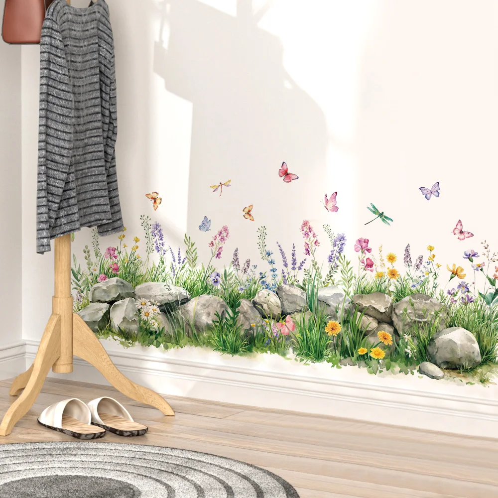 الحجارة والزهور المائية ملصقات الحائط فراشة الحضانة الفينيل جدار الفن الشارات لغرفة المعيشة غرفة نوم غرفة الاطفال ديكور المنزل #2