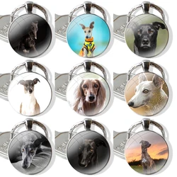 Galgo Greyhound Dog Keychain Glass Cabochon Metal Pendant Classic Men's Women's Keyring