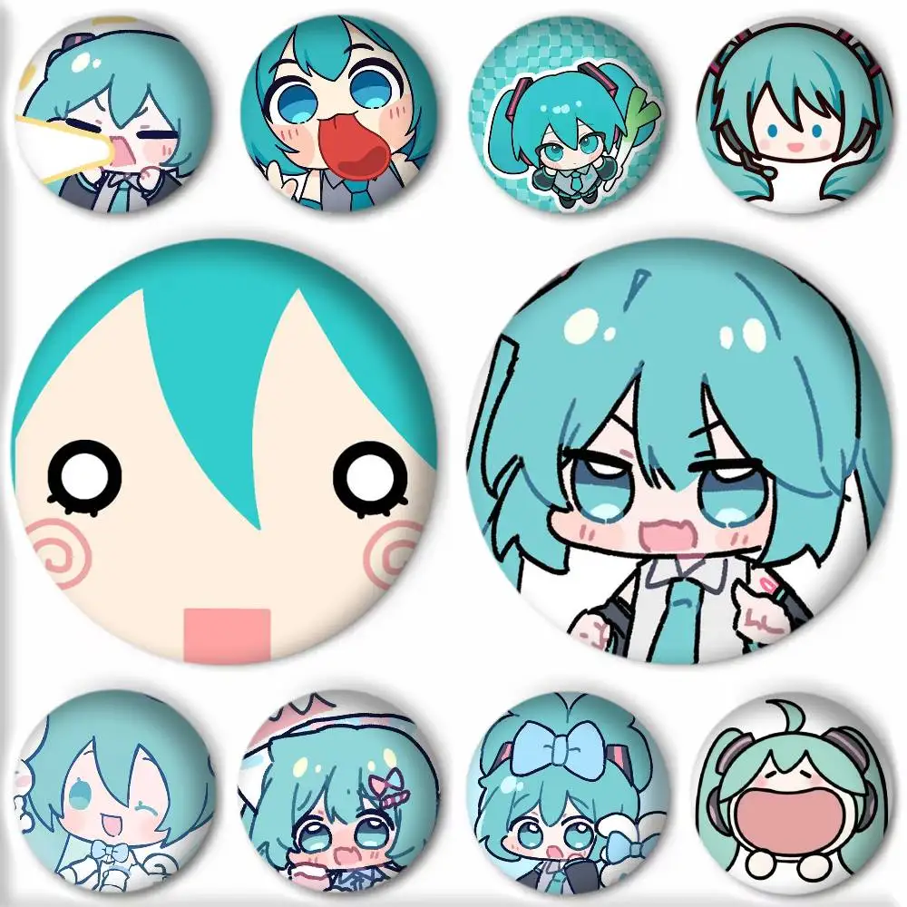 Broches de esmalte redondos estilo caricatura Cute-M-Miku-kawaii para decoración de mochilas y accesorios