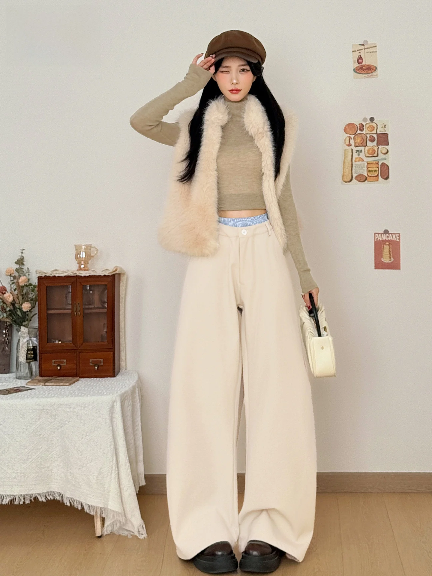 

Khaki High Waist Wide Leg Casual Pants Women Summer Loose Slimming Lazy Style Drapey Straight Floor-Length Trousers