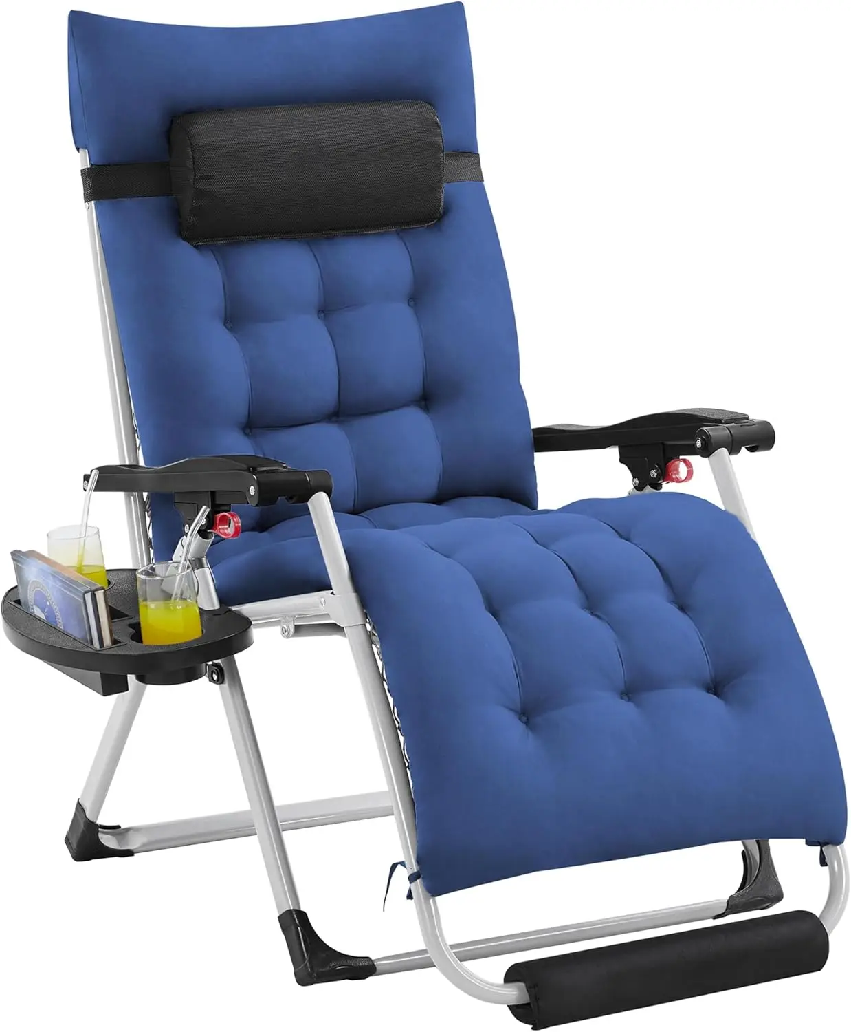 29in Zero Gravity Chair, Foldable Premium Reclining Lounge Recliner w/Removable Pad & Pillow & Side Accessory Tray Navy Blue