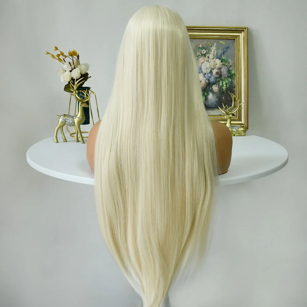 شعر مستعار أبيض طويل مستقيم شعر مستعار أشقر الاصطناعية الدانتيل الجبهة الباروكات ألياف مقاومة للحرارة الشعر تأثيري ارتداء اليومي شعر مستعار باريك