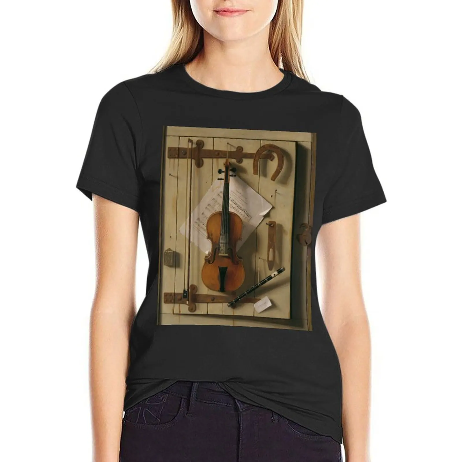 William Michael Harnett - Still life Violin and Music T-Shirt plain funny shirts graphic tees tight shirts for Women