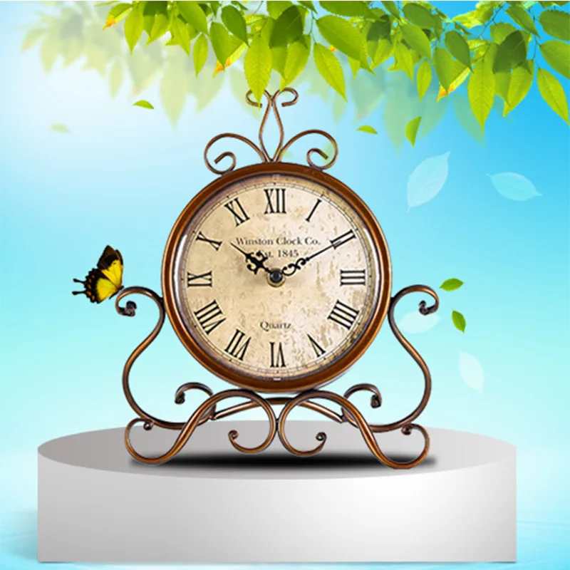 European Retro Iron Desktop Clock Living Room Decor Creative Clock Wholesale Quartz Clock