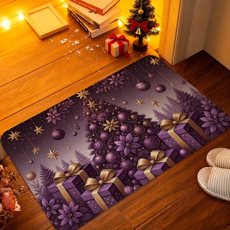 Purple Gift Box Floral print door mat foyer indoor space living room Entry Door Rug Daily use Christmas Gift