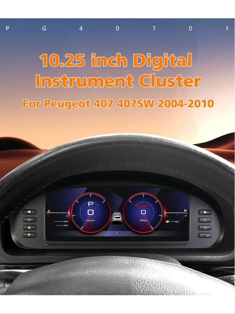 10,25-Zoll Hizpo Digitales Kombiinstrument für Peugeot 407 407SW 2004 - 2010 LCD-Display Virtuelles Cockpit Android Auto Ohne Autoradio
