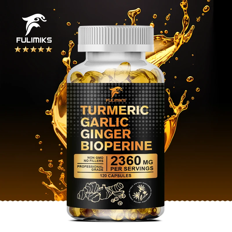 

Turmeric Ginger Supplement with Pepperin, Garlic Curcumin Black Pepper, for Joint, Digestive & Immune Support, High absorption