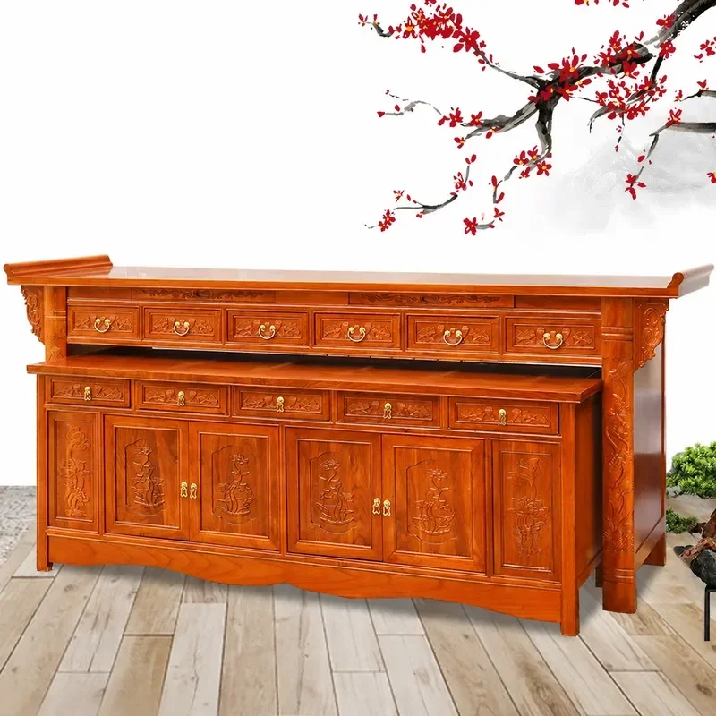 YAO New Chinese Style Solid Wood Buddhist Altar Table Home Economy Shentai Offering Table Incense Burner Stand Modern Simple