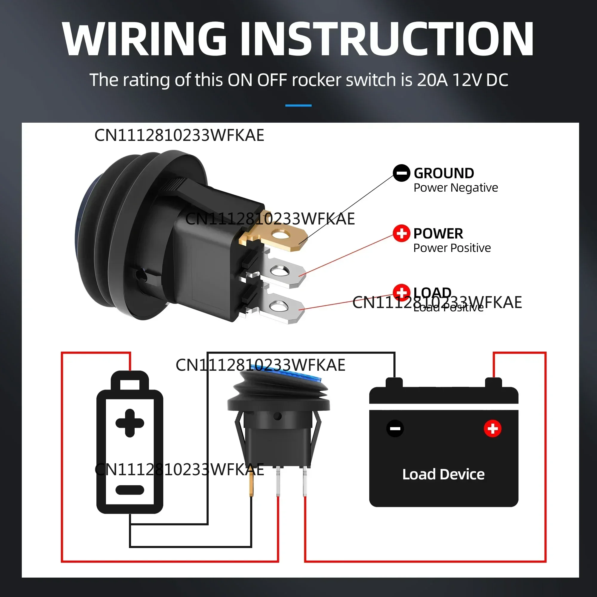 5PCS Waterproof Round Rocker Switch12V LED Toggle Switch Lighted ON Off SPST 3 Pin for Car Switch Panel RV Truck Marine Boat