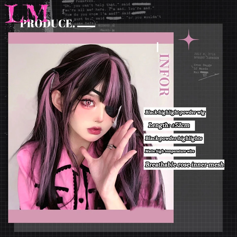 LM Long Straight Hair Synthetic Wig Girl Pink White Gradient Bangs Cosplay Lolita Party Heat-resistant Wigs